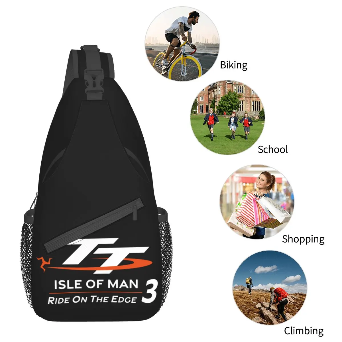 Isle Of Man TT Crossbody Sling Bags Small Chest Bag Motorcycle Racing Shoulder Backpack Daypack Hiking Travel Cycling Satchel