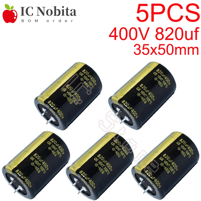 

5PCS 400V 820uf Capacitor High Frequency Low ESR 35x50mm 400V820uf Aluminum Electrolytic Capacitor 35*50