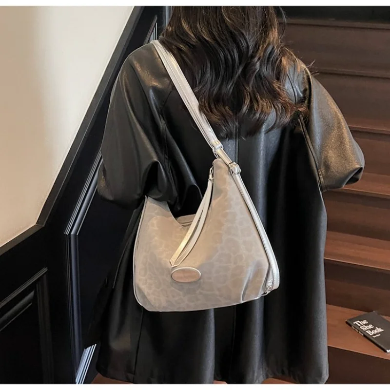 

Women's Fashion Leopard Print Crescent Shoulder Bag with Leather Trim for Office Work Daily Travel and Casual Street Outings