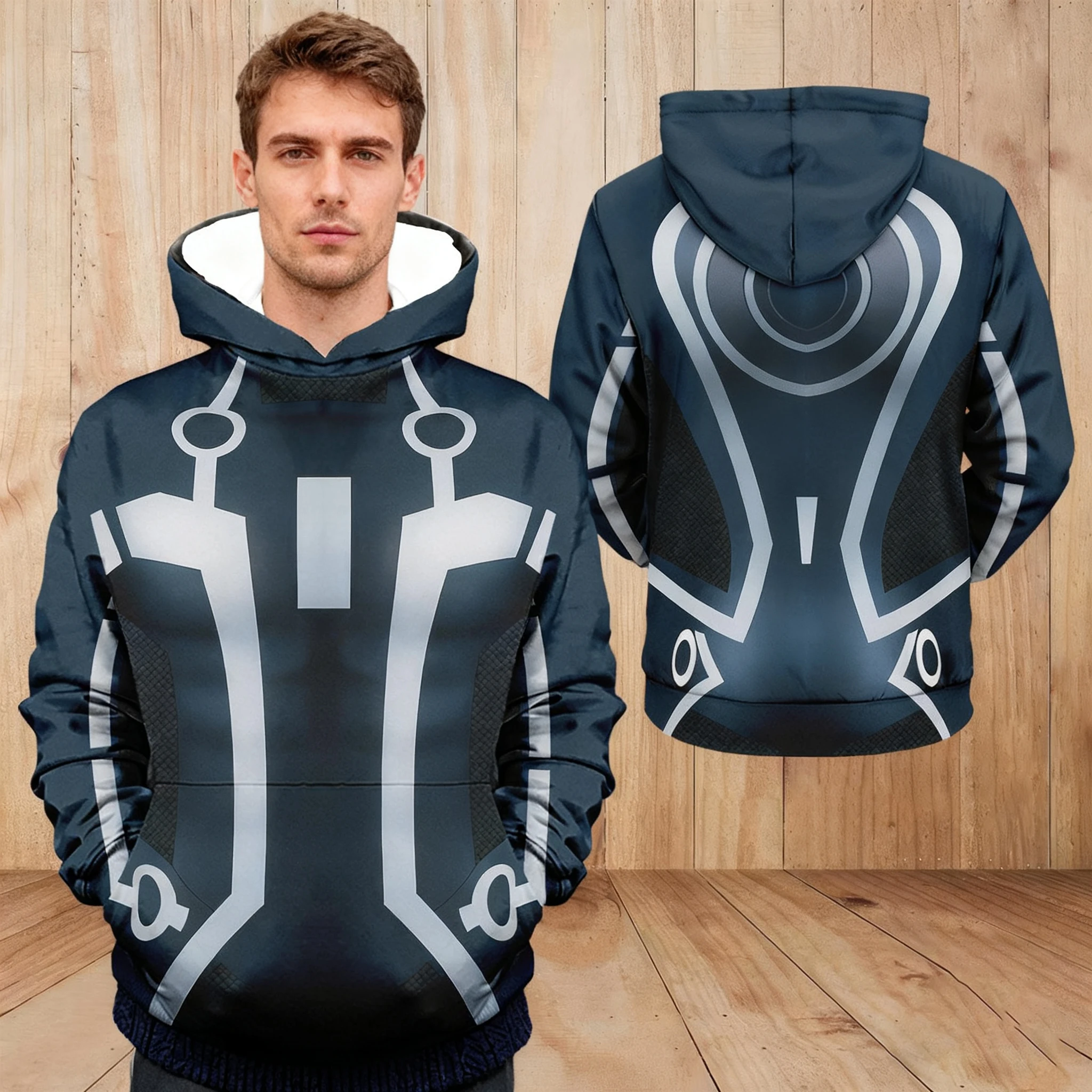 سويت شيرت بقلنسوة جديد للرجال، طباعة دائرة Tron Light Cycle، سترة رياضية كاجوال لخريف وشتاء، رائعة جدًا!