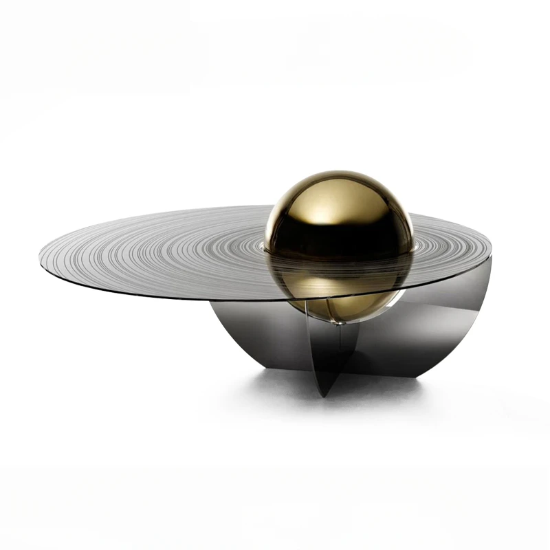 

Creative light luxury stainless steel planet coffee table designer living room metal round table