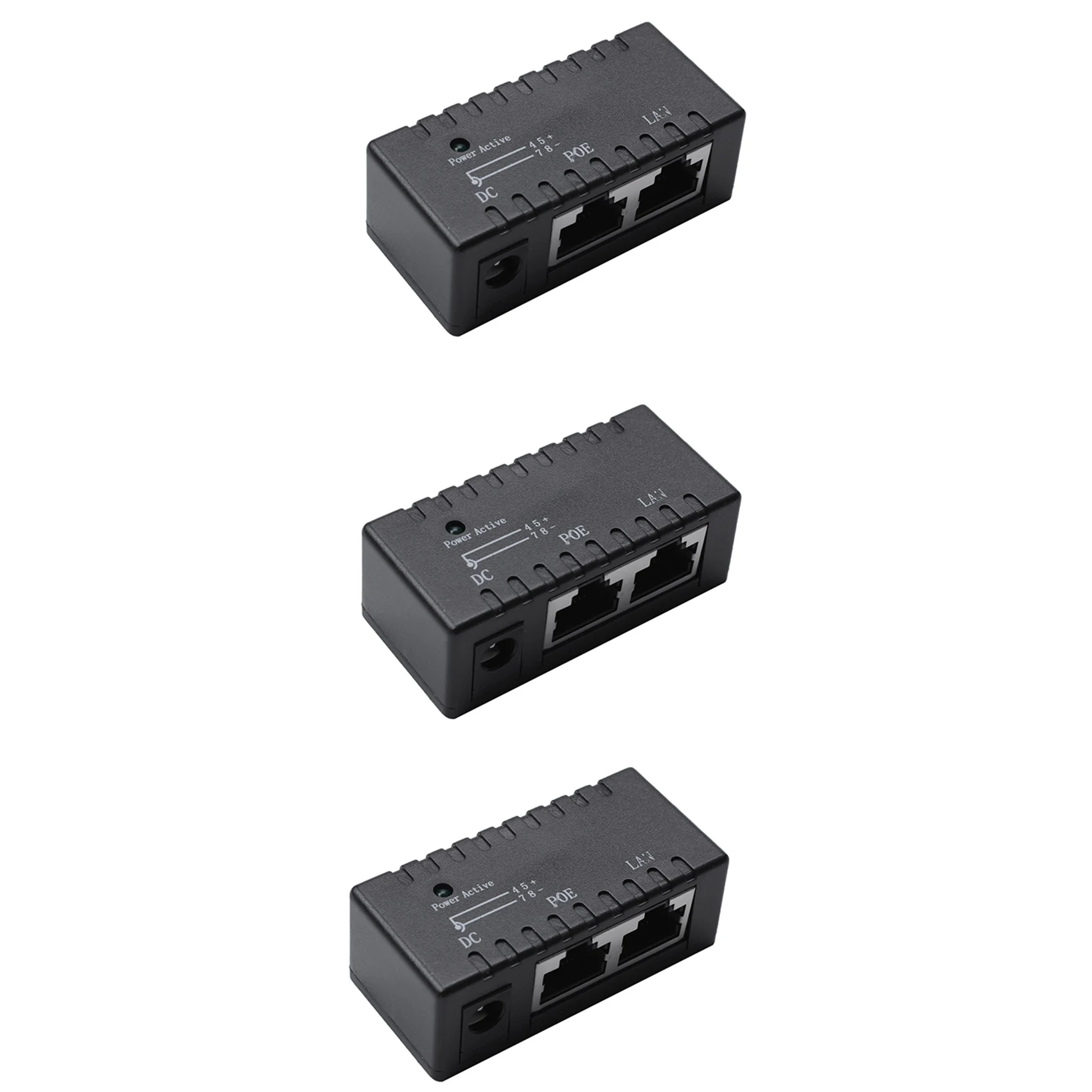 3X Poe Splitter Poe Injector Rj45 Dc 5.5Mm X 2.1Mm Input Passive Poe Adapter Connector For Ip Network Camera(Black)