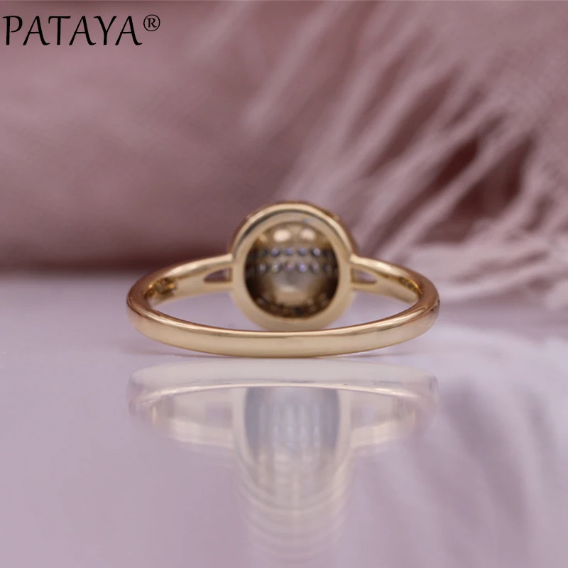 PATAYA Luxury Champagne Gold Color Ring For Women Unique Hollow Natural Zircon Ring Beautiful Ethnic Wedding Vintage Jewelry