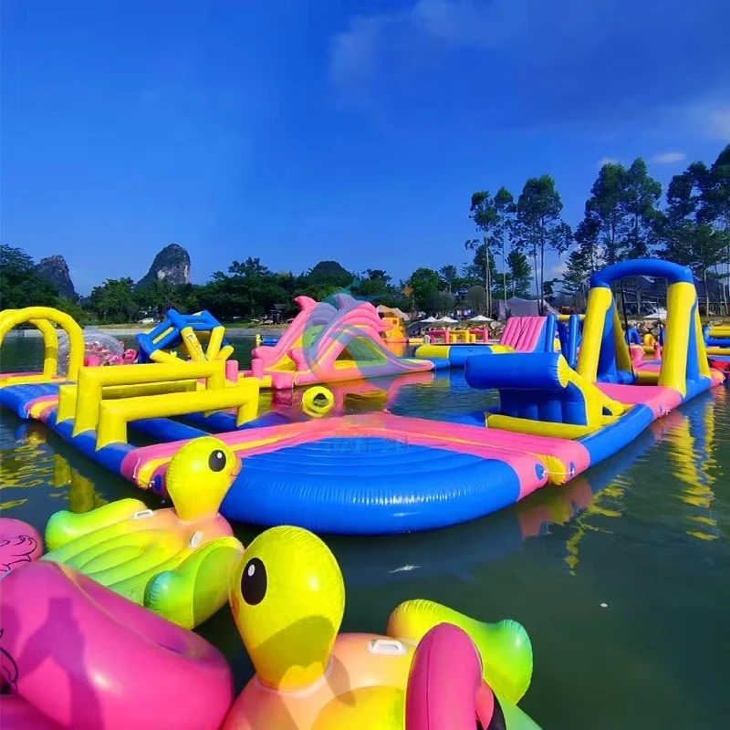 Outdoor Rainbow Theme Inflatable Water Sport Games Beach Giant Floating Unicorn Inflatable Aqua Park for Kids
