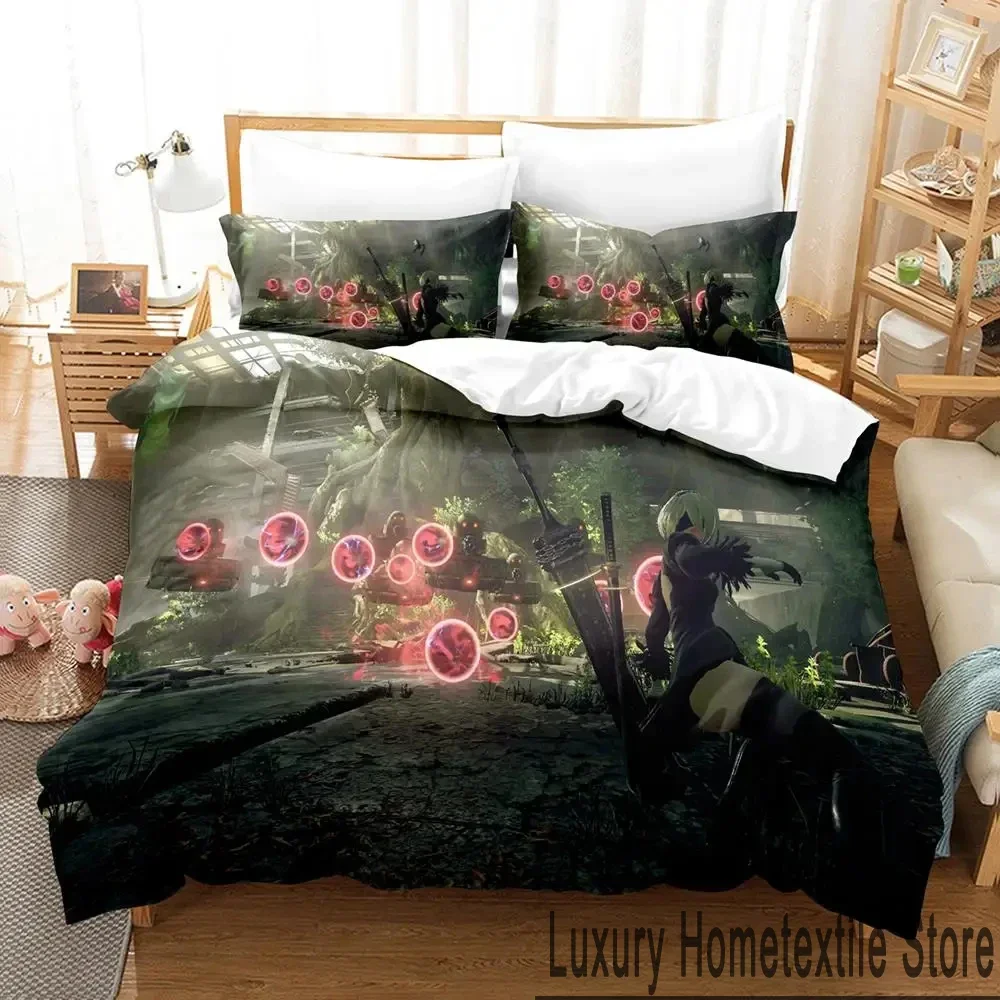 Anime NieR Automata 2B Game Bedding Set Duvet Cover Bed Set Quilt Cover Pillowcase Comforter king Queen Size Boys Adult