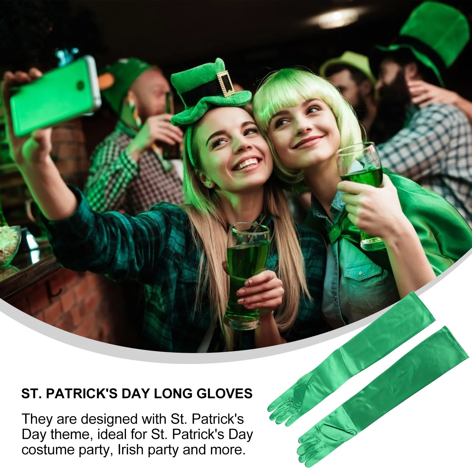 

1 Pair Saint Patrick'S Day Long Gloves Premium Polyester Knitted Arm Warmer For Festival Costume Party Props St. Patrick'S Day