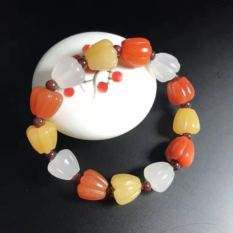 Xinjiang golden silk jade chili bead bracelet, Gobi jade colored multi-precious jade bracelet bracelet.