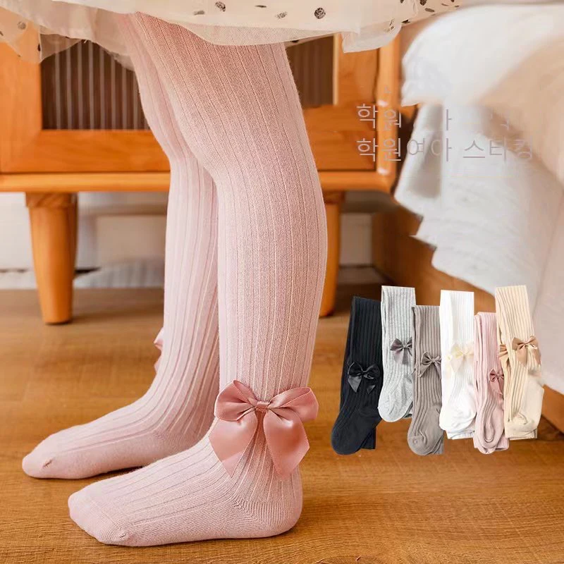 Baby Girls Spring Summer Leggings Bow Solid Color Pantyhose Children's Socks Pantyhose Bottom Pants