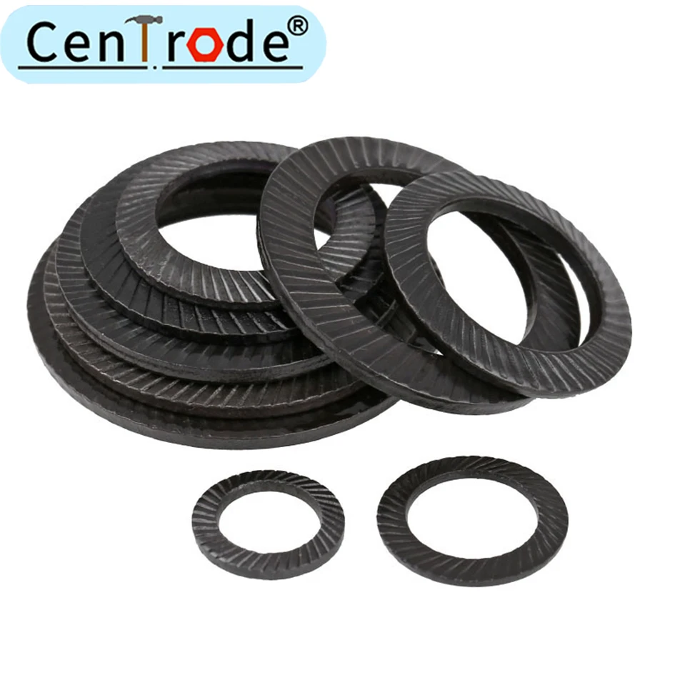 Cono preto de aço carbono dupla face anti solto travamento antiderrapante junta de arruela de dentes m4-m30