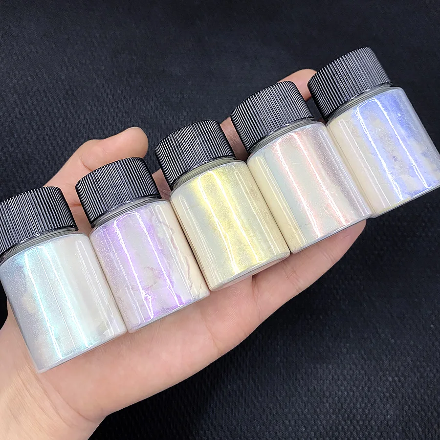 1Box 10g Pink Purple Aurora Pearl Nail Powder Holographic Chameleon Glitter Chrome Pigment Dust Gradient Mirror Effect Manicure