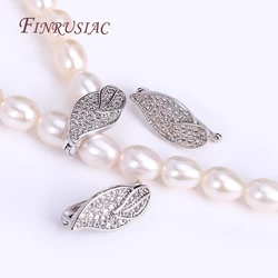 8X17.5MM 18K Real Gold Plated Leaves Pearl Clasps Accessories,Brass metal Inlaid Zircon Crystal Gemstone Pendant Clip Clasps