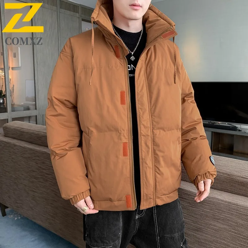 

COMXZ 2025 для мужчин и женщин, однотонная толстая теплая пуховая хлопковая куртка для пар, зимняя модная свободная посадка, легкое удобное пальто