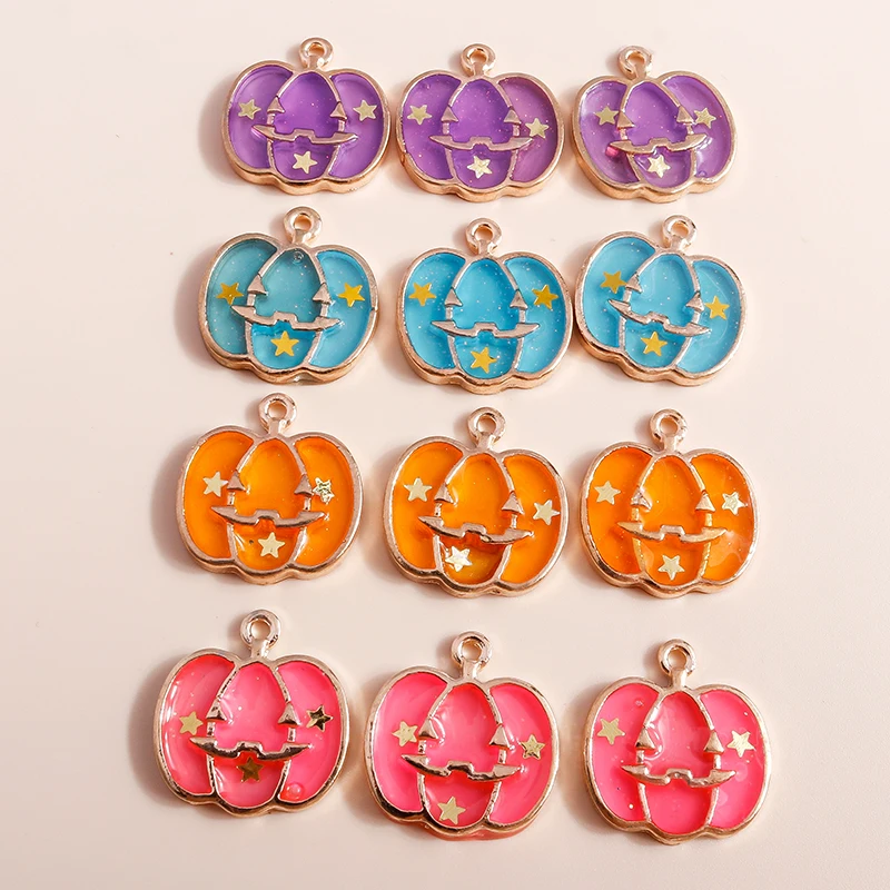 Maison-dijes de Halloween esmaltados de 10 piezas, dijes de calabaza de Color caramelo, colgantes de collar, pendientes, accesorios para hacer joyas DIY