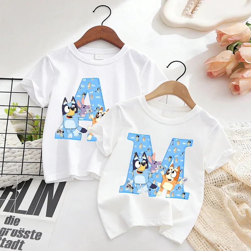 

Blueye Children's White T-shirt Cotton Letters Anime Cartoon printed Tee Shirt Cute game Kids Girl Boy Streetwear Casual Clothes