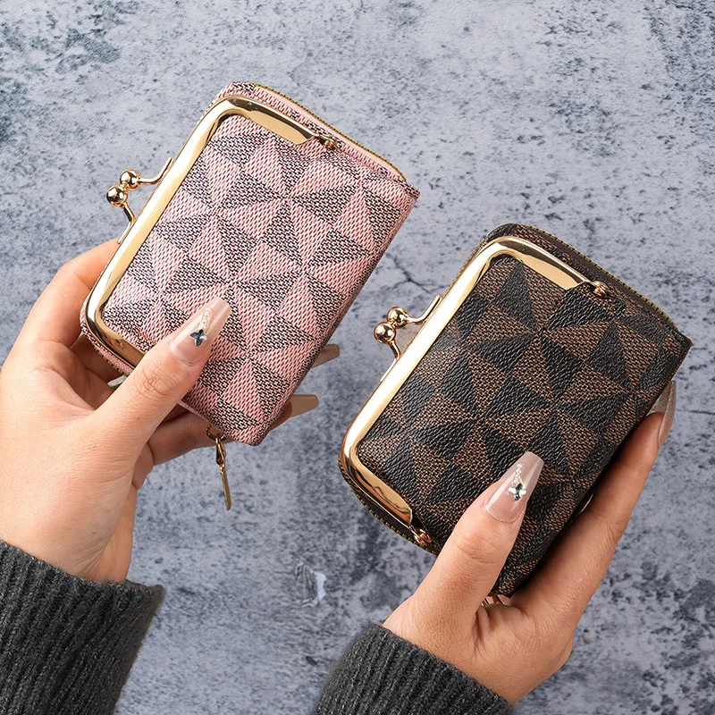 New Women's Wallet Printed Short Coin Purse with Clasp, Three-Fold Versatile Ladies Student Wallet