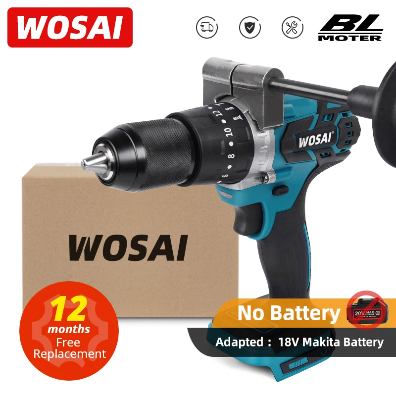 

WOSAI MT-Series Brushless Electric Drill Cordless Screwdriver Li-ion Battery Screwdriver Drill For 18V Makita Lithium Battery