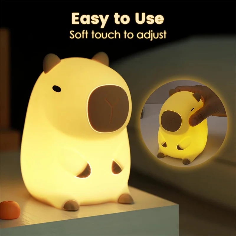 Veilleuse Capybara en silicone souple, lampe en forme de Capybara de dessin animé, aste et à commande tactile, nouveauté