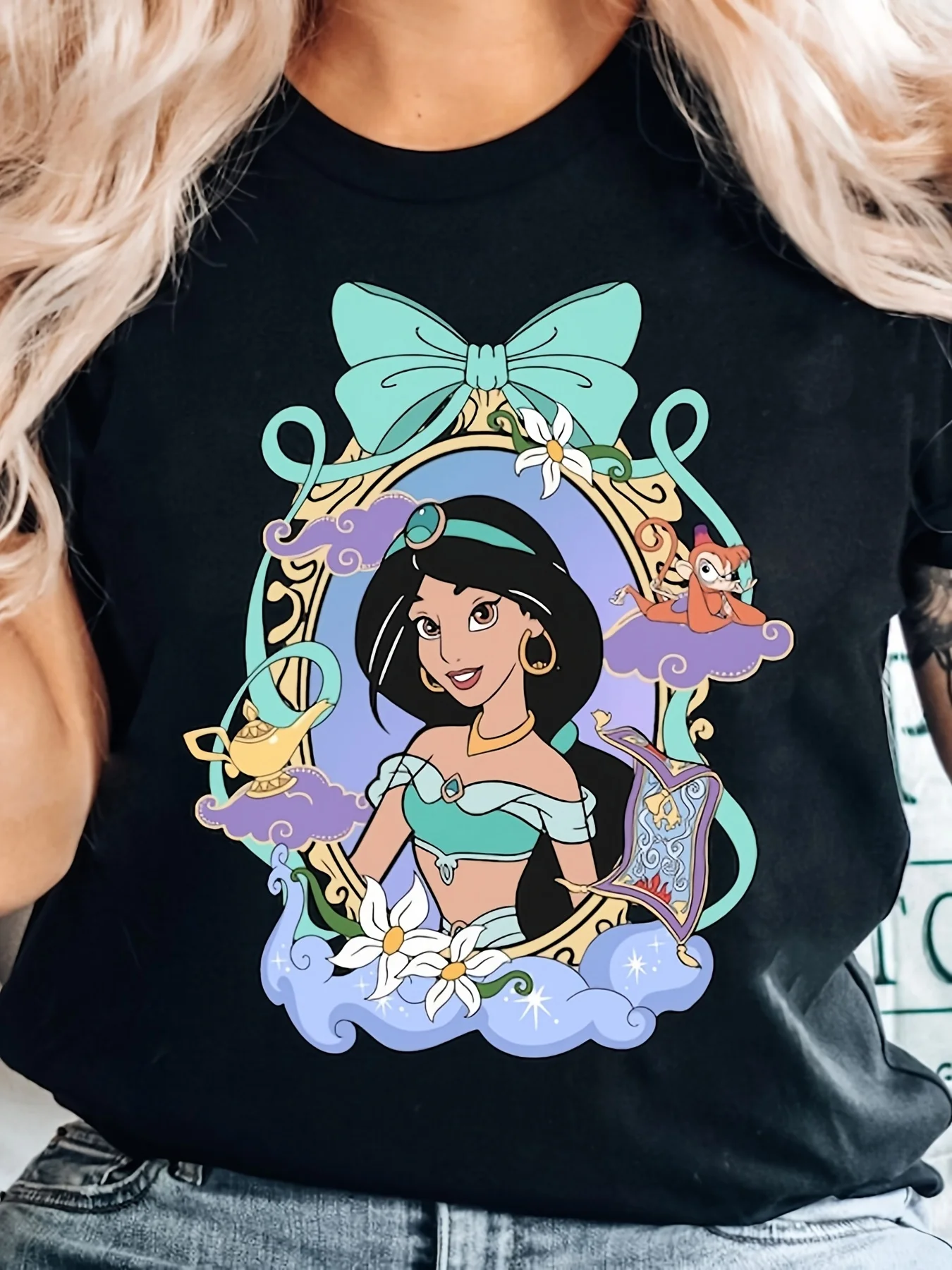 

Disney Princess Graphic Printing Summer Autumn Winter Cotton Men's and Women's T-Shirts Short Sleeves Luxury Outdoor Sports