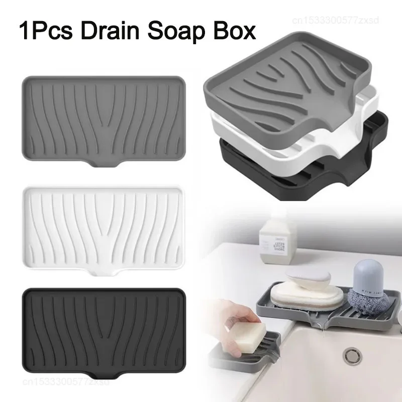 1-Pack Silicone Drain Soap Box Kitchen Bathroom Anti-slip Sink Tray Creative Washing Table Soap Tray Free Punch Drain Rack
