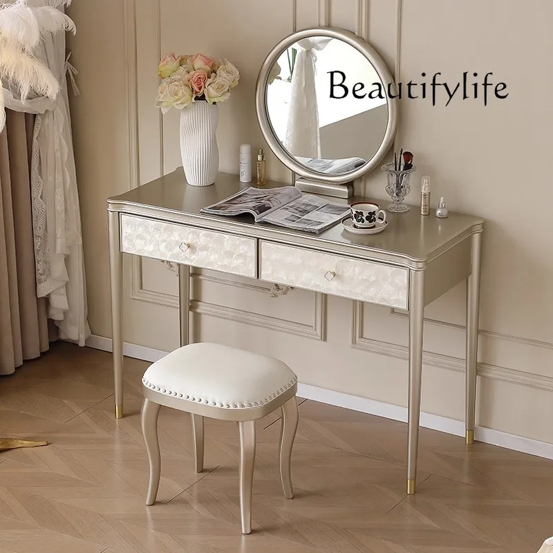 

American solid wood dresser light French makeup table with mirror high-end atmosphere light luxury modern simplicity