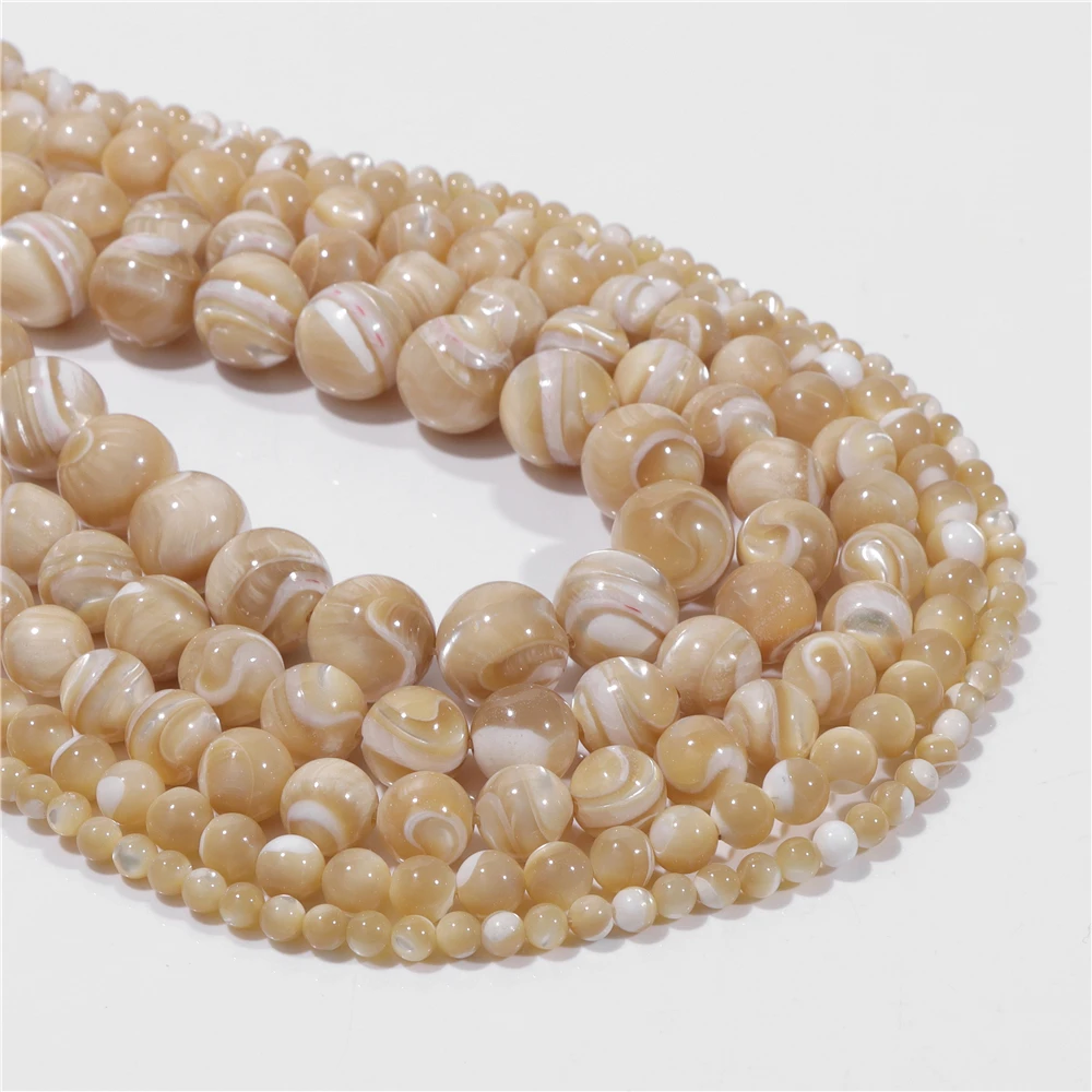 Natural Round Trochus Shell Bead 4 6 8 10 12mm Smooth Mother Of Pearl Seashell Beads For Summer Jewelry Making Necklace DIY 38CM