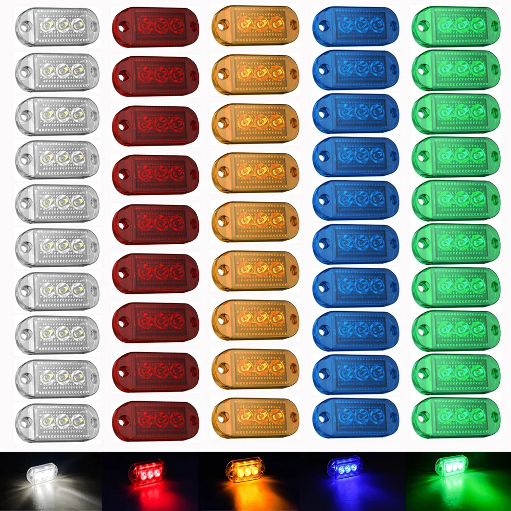 

10PCS 12V/24V 3LED Trailer Side Marker Indicator Lights Truck Clearance Lights Yellow White Red Truck Turn Signal Lamp Car Lamp