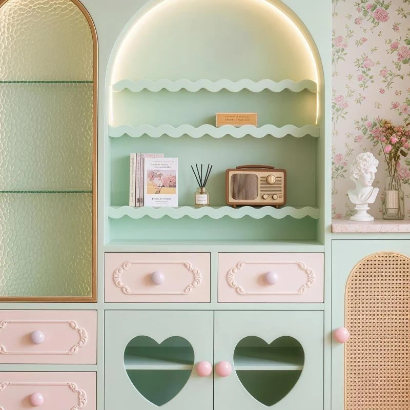 

Family living room wall-mounted integrated locker bedroom children's room decorative cabinet dopamine solid wood display