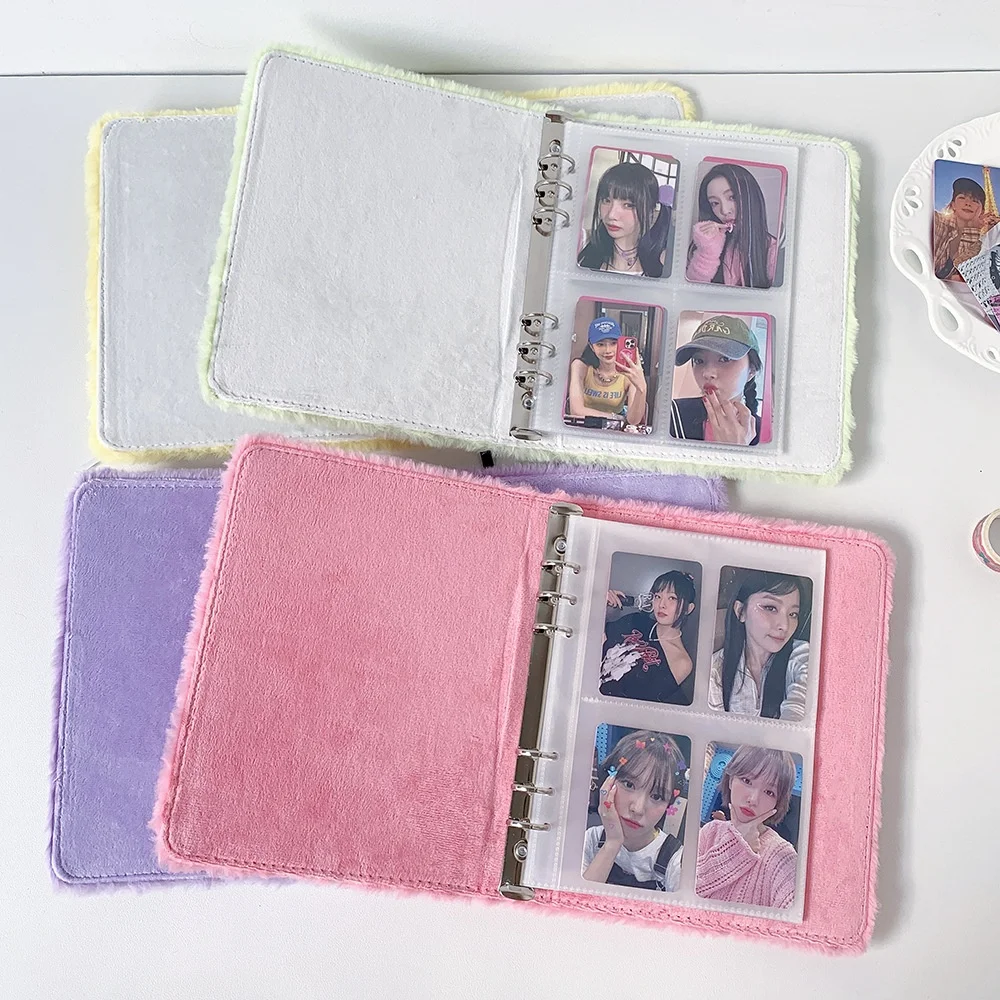 Plush K-pop Photo Album with Ballet Ribbon | 3-Inch Instant Photo 4-Grid Storage Album | Cute Star Card Collection for K-pop Fan