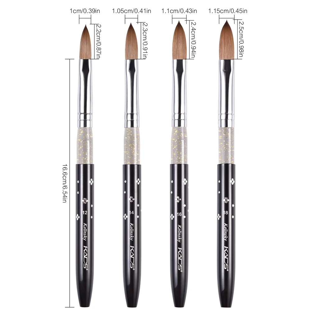 Kolinsky acrílico escova de unhas em forma redonda lidar com escova acrílica escovas de unhas gel construtor manicure escova ferramentas de desenho tamanho 2-18
