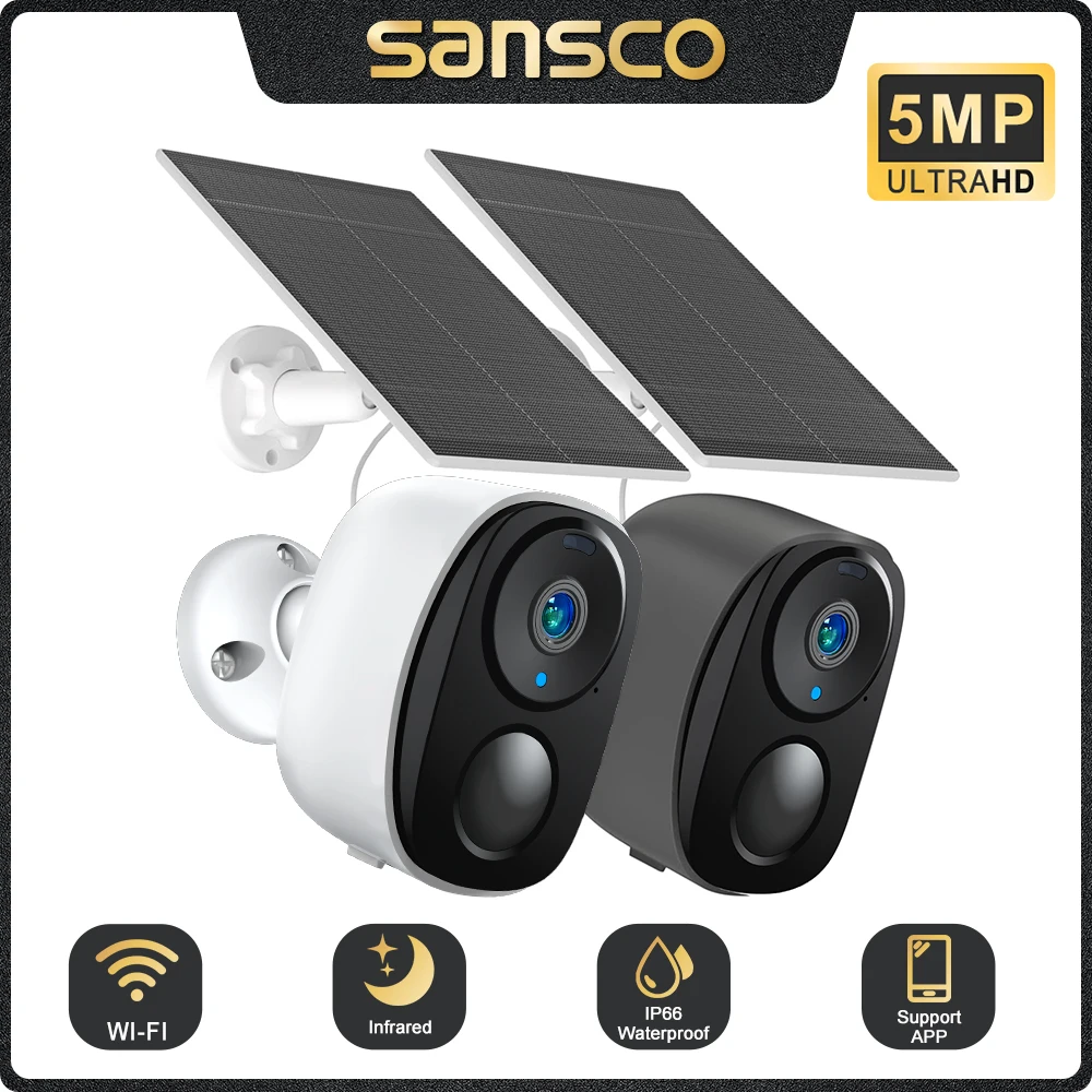 SANSCO 5MP Wireless Battery Camera WIFI Outdoor Solar Security impermeabile IP CCTV Indoor AI Motion Detection Spotlight Alarm