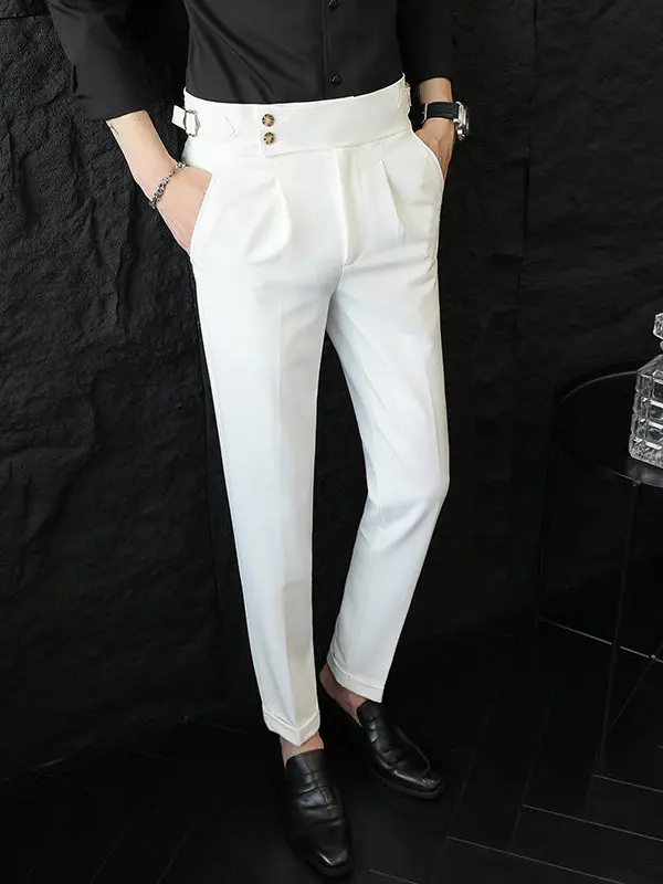 Neapolitan High Waist Casual Men's Pants Fashionable Trendy Drape Business Straight Leg Suit Nine Point Pants Autumn Season