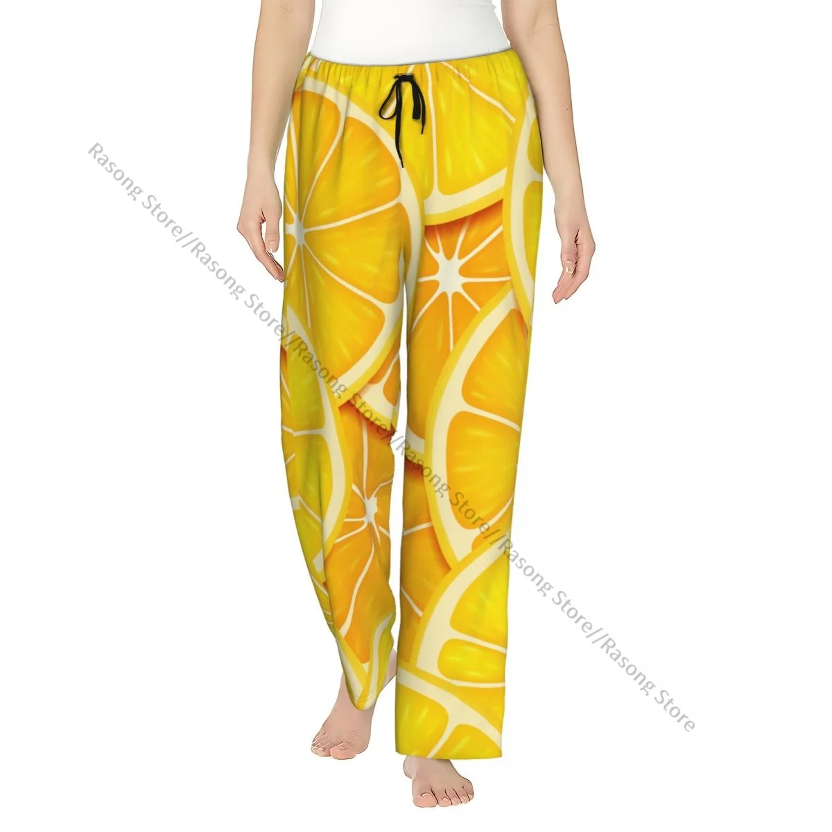 

Textures Lemon Slices Bright Flannel Pajama Pants for Women Soft Warm Sleep Pants with Elastic Waistband