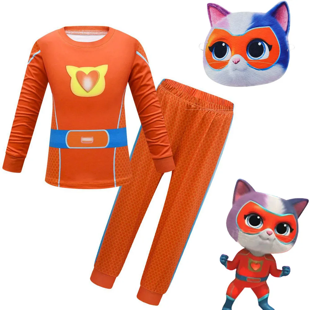 Halloween SuperKitties Game Cosplay Costume Super Kitties Anime Model Cos Clothes Sweatshirt Mask Kids Carnival Birthday Gift