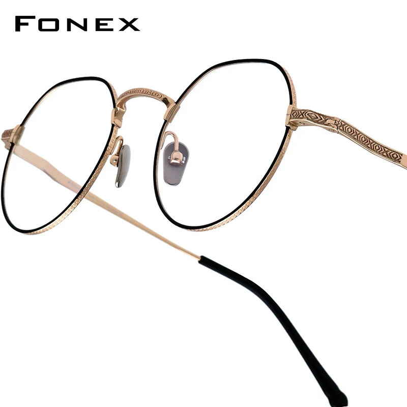 FONEX Titanium Glasses Frame Men Brand Design Vintage Retro Round Eyeglasses Women Japanese Ultralight High Quality Eyewear N046