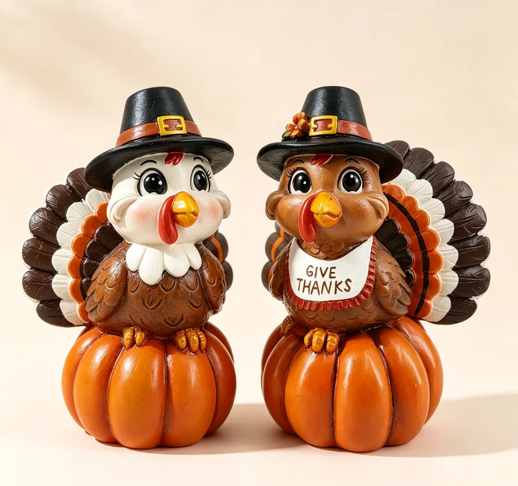 Resin Thanksgiving Turkey Pumpkin Figure Statue Fall Harvest Home Kitchen Tabletop Desktop Holiday Party Decor Ornament