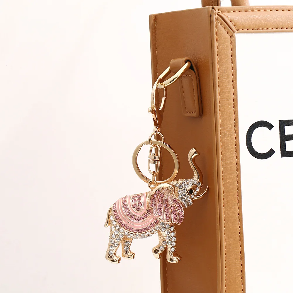 3D Auspicious Elephant Key Holder Chains Whole Enamel Colorful Crystal Bag Pendant Keyrings KeyChains For Women