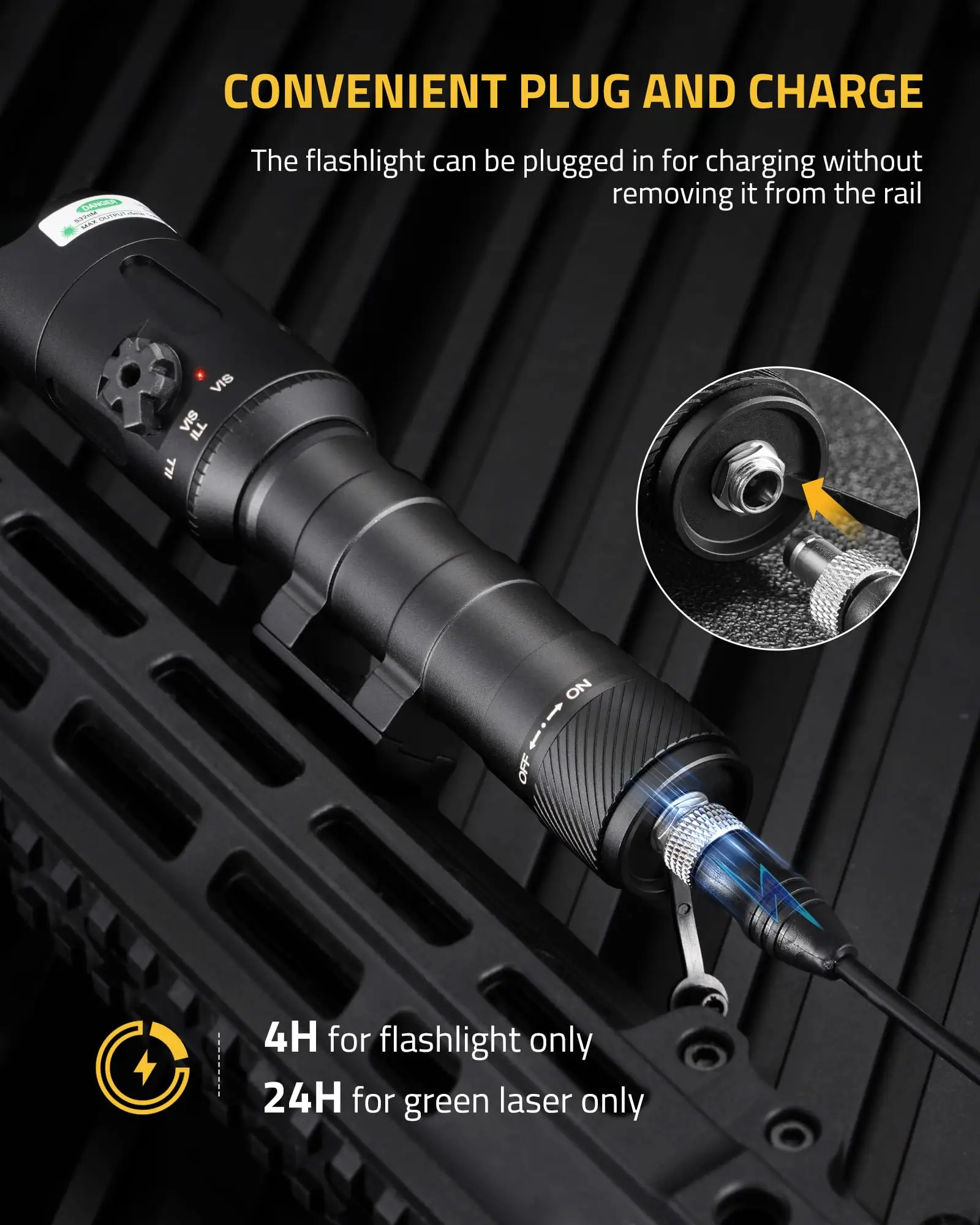 1680 لومينز بندقية ضوء الليزر كومبو م السكك الحديدية تهدف شعاع أخضر USB قابلة للشحن التكتيكية بندقية ضوء الضغط مفتاح بالتحكم عن بعد