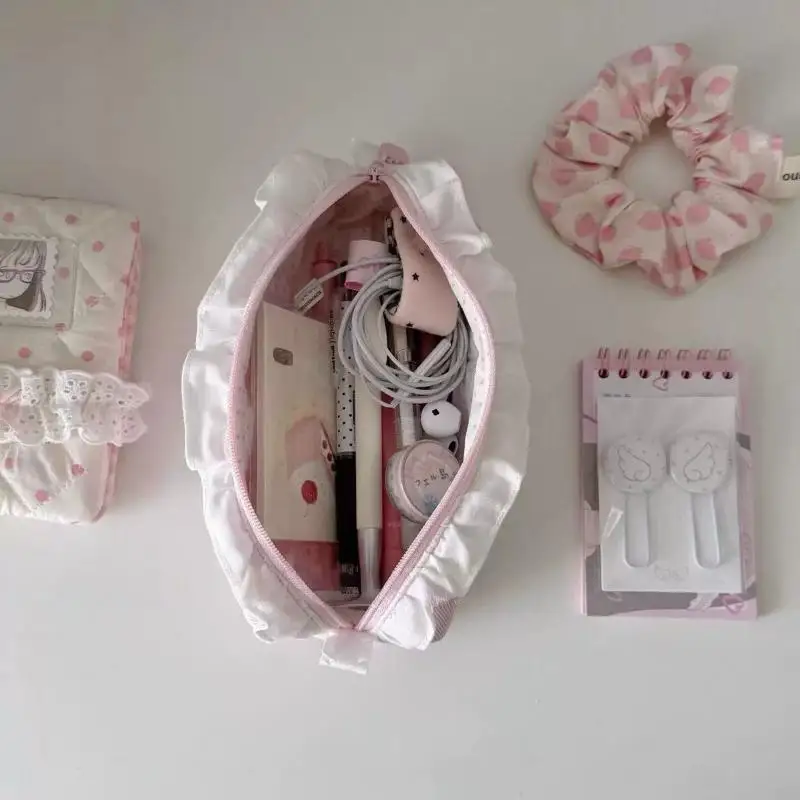 Niedliches Mädchen-Spitzen-Federmäppchen mit hoher Kapazität, Schleifen-Schreibwaren-Aufbewahrungstasche, Ballett-Stil Kosmetiktasche, Geschenk für Mädchen – Detail 5