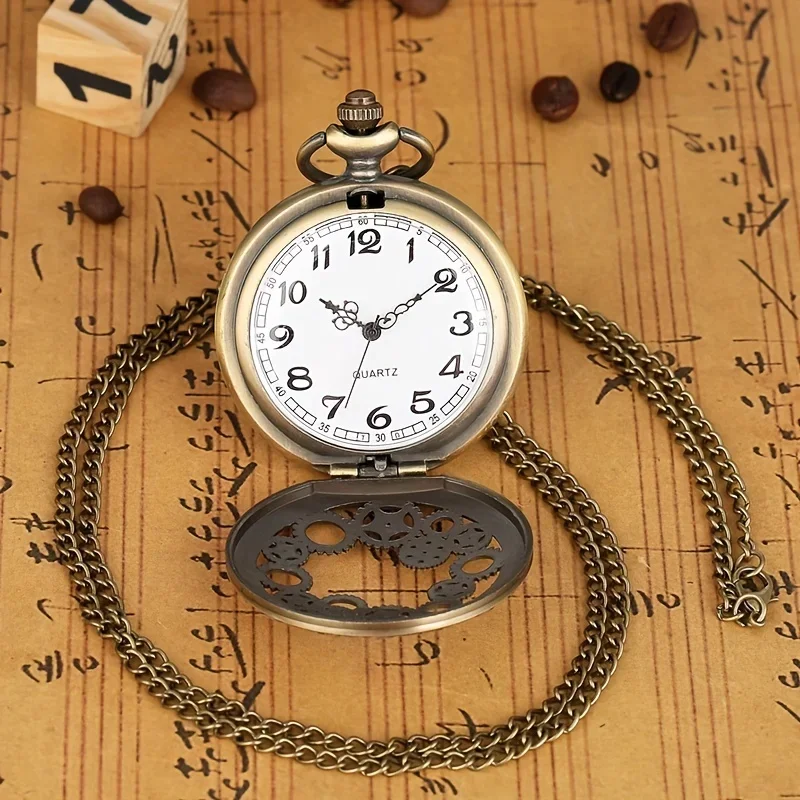 Reloj de bolsillo de cuarzo con esqueleto de engranaje, reloj de cadena con collar analógico Steampunk Retro para mujeres y hombres, regalo del Día del Padre