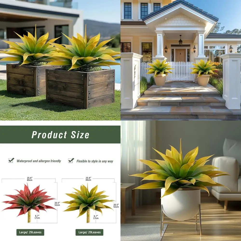 

Outdoor UV-Resistant Artificial Agave and Hostas Plants, Indoor Fake Agave Set (2pcs, 28) in Yellow