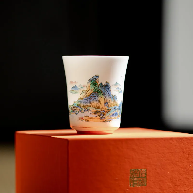 

LMM suet jade porcelain master cup thousand miles Jiangshan tea cup personal special tea cup