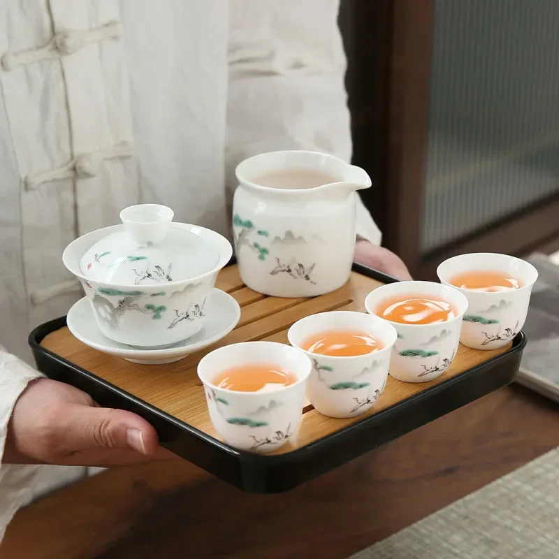 

Drinkware Set Chinese Kung Fu Travel Tea Set Ceramic Portable Teacup Porcelain Service Gaiwan Tea Cup Mug of Tea Ceremony Teapot