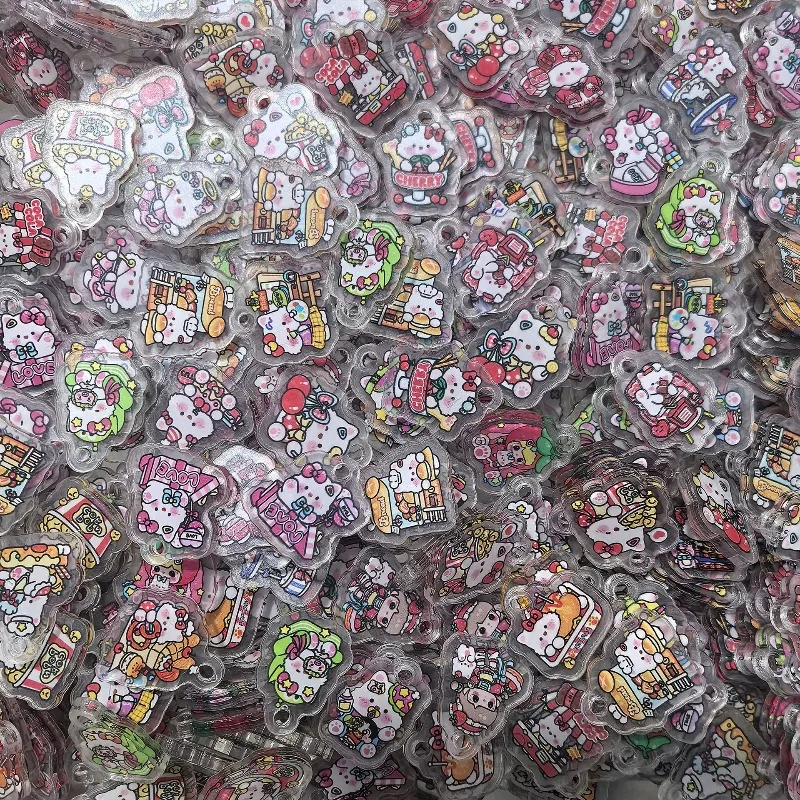 Llavero de dibujos animados de Hello Kitty de acrílico, popular en Douyin, hecho a mano, doble transparente, perforado de 2-8 cm, personalizado, al por mayor