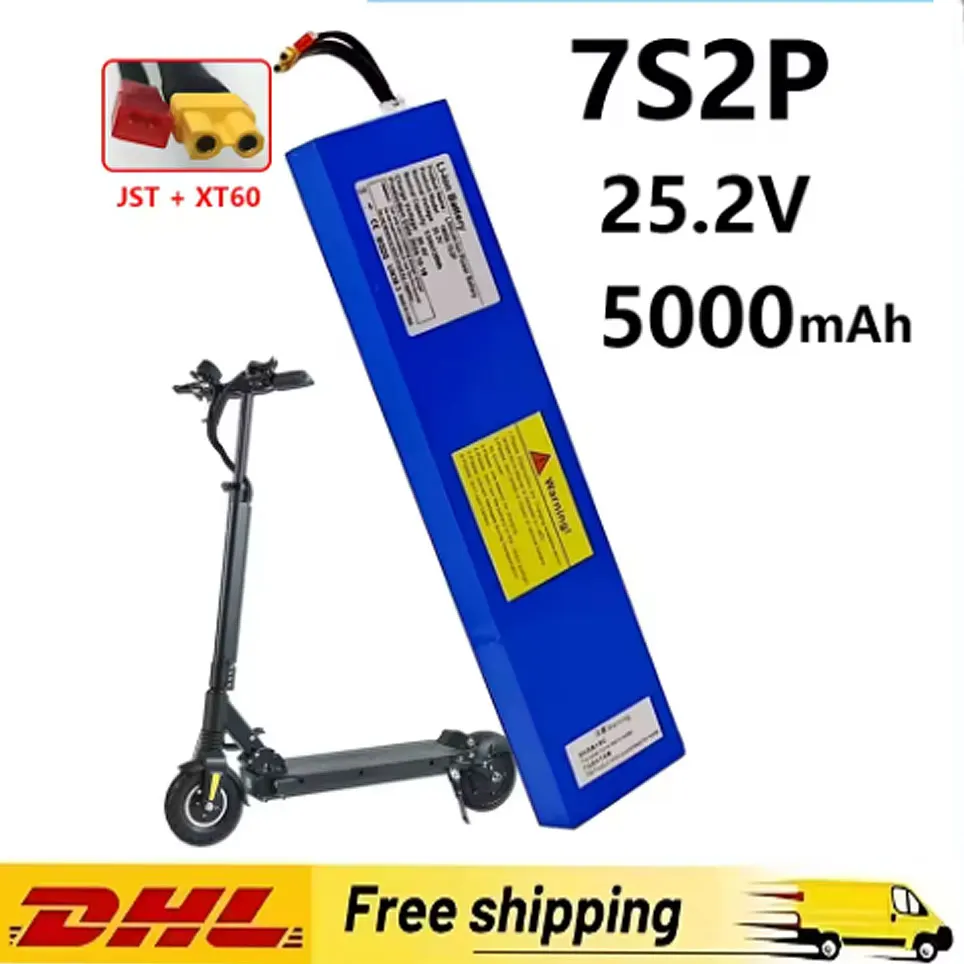 

7S2P 25.2V 5000mAh 18650 Lithium-ion Rechargeable Battery Pack 151.2Wh For 29.4V Electric Scooter Battery with BMS