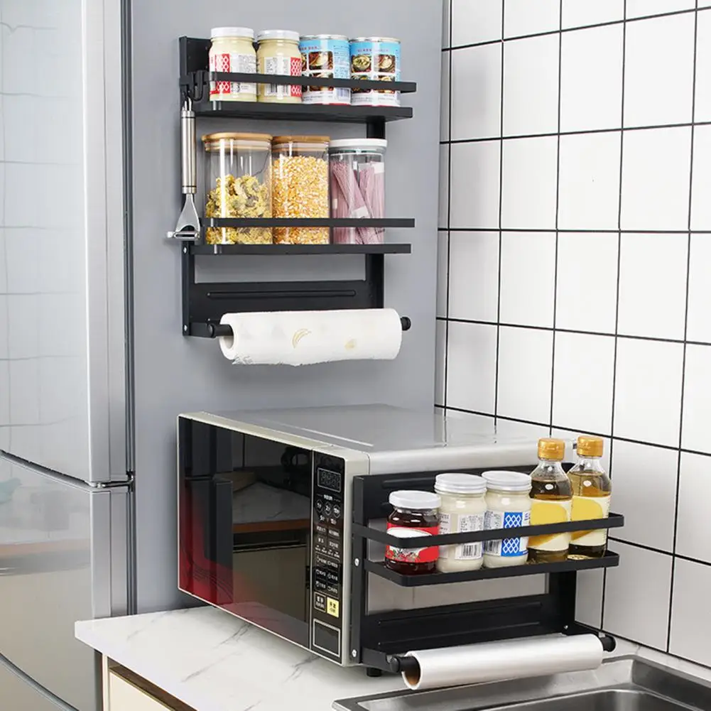 Single-layer Storage Rack Magnetic Spice Rack with Guardrail Design Corrosion Resistant Storage for Kitchen for Organizing