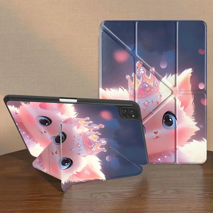 Cute Cartoon Kitten Holder Cover Tablet Case For iPad Pro 11th 10th 9th 8th 7th 12.9inch Air 4 5 M3 M2 M4 11inch Pro 2025 Mini 6