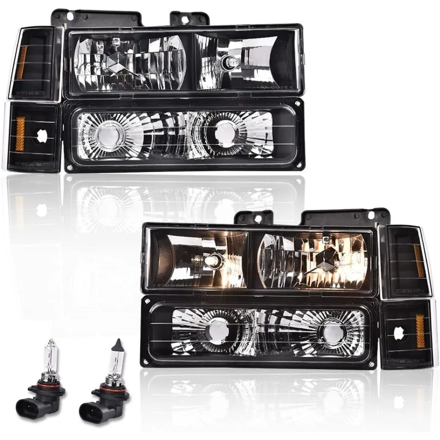 

Headlight Assembly Compatible with 1994-1998 Chevy C10 C/K 1500 2500 3500 Fit 94-99 Chevy Tahoe Suburban w/Turn Signal Lamps Bu