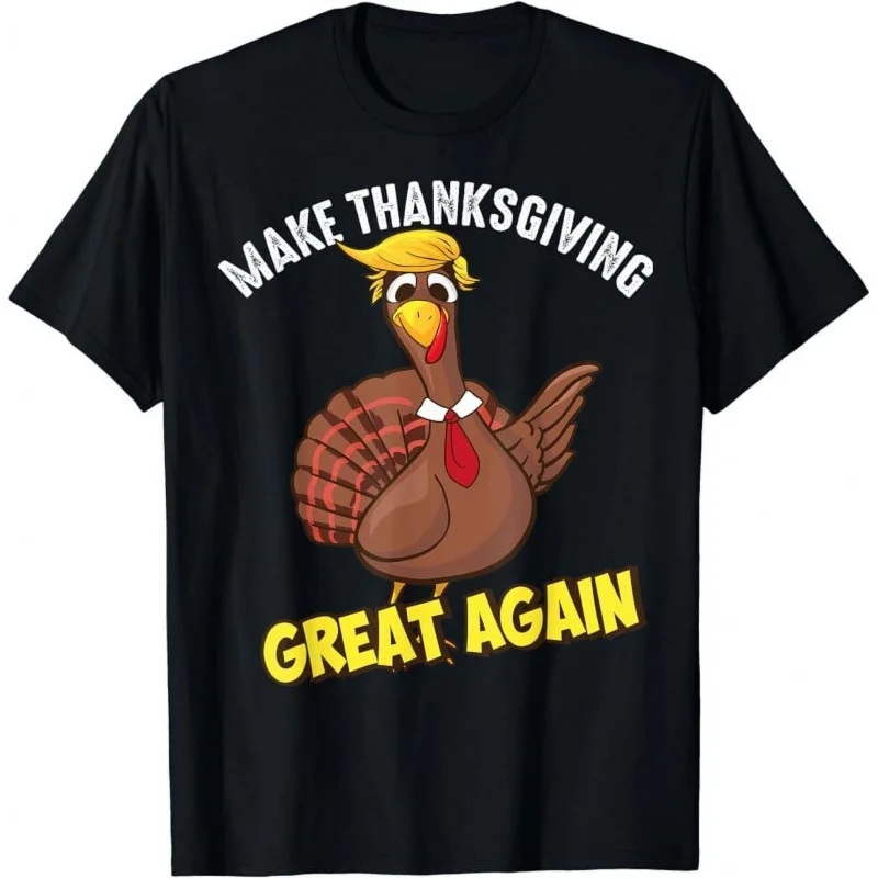 NEW LIMITED MAKE THANKSGIVING GREAT AGAIN Trump Turkey Vintage T-Shirt S-5XL Loose men's and women's clothing