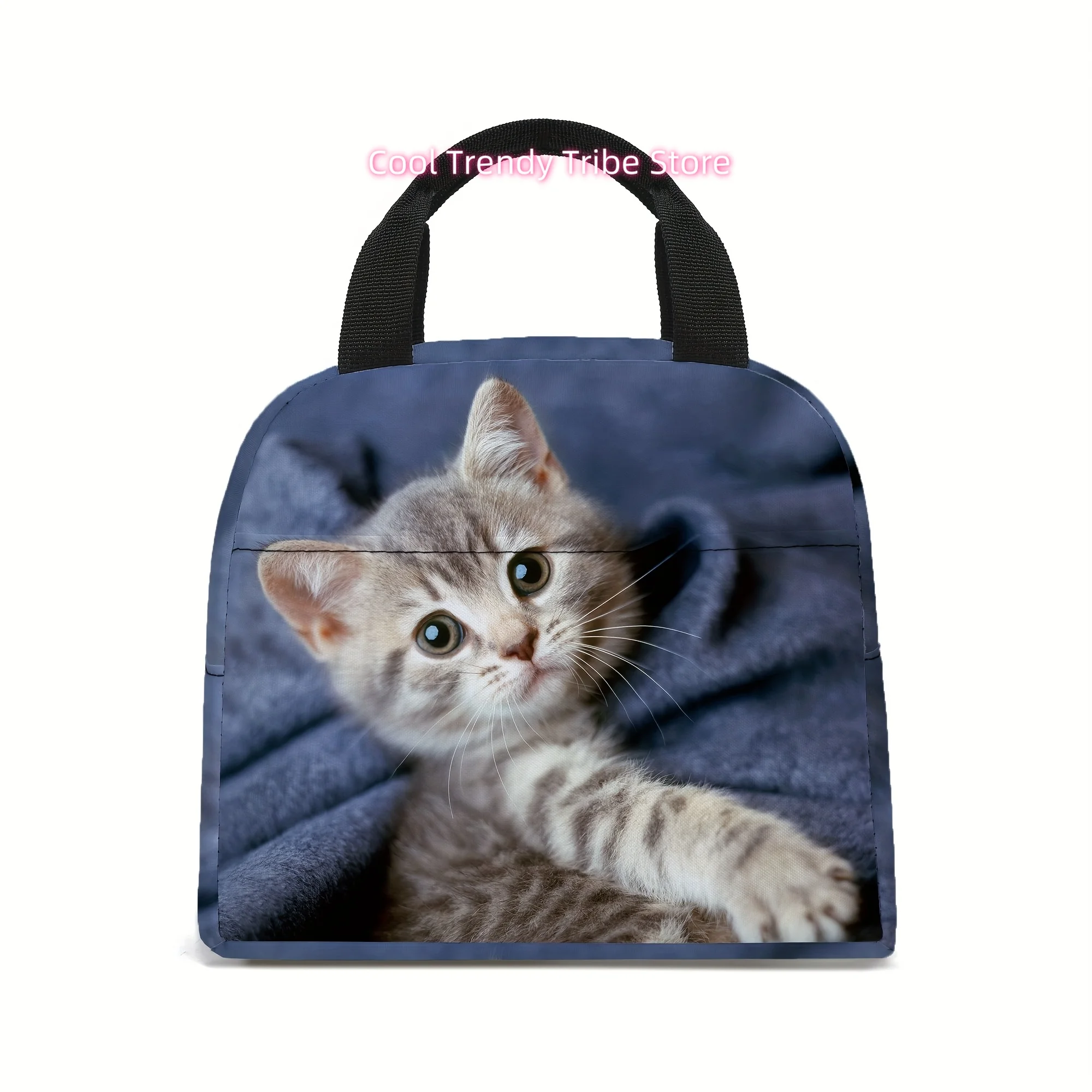 Cat & Dog Lunch - Cute Pet-Themed Insulated Cooler Tote with Cute Cat & Dog Face, Non-Food Contact Cooler Suitable for Work, Tra