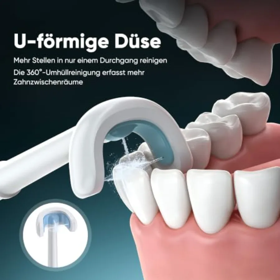 Cordless Water Flosser for Teeth Cleaning, ABS Plastic, White, 350ml Large Tank with U-Shaped Tip for Effective Gum Care